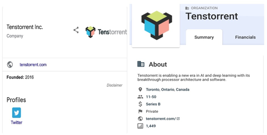 图 Tenstorrent寥寥无几的信息，图片截自于Google及Crunchbase